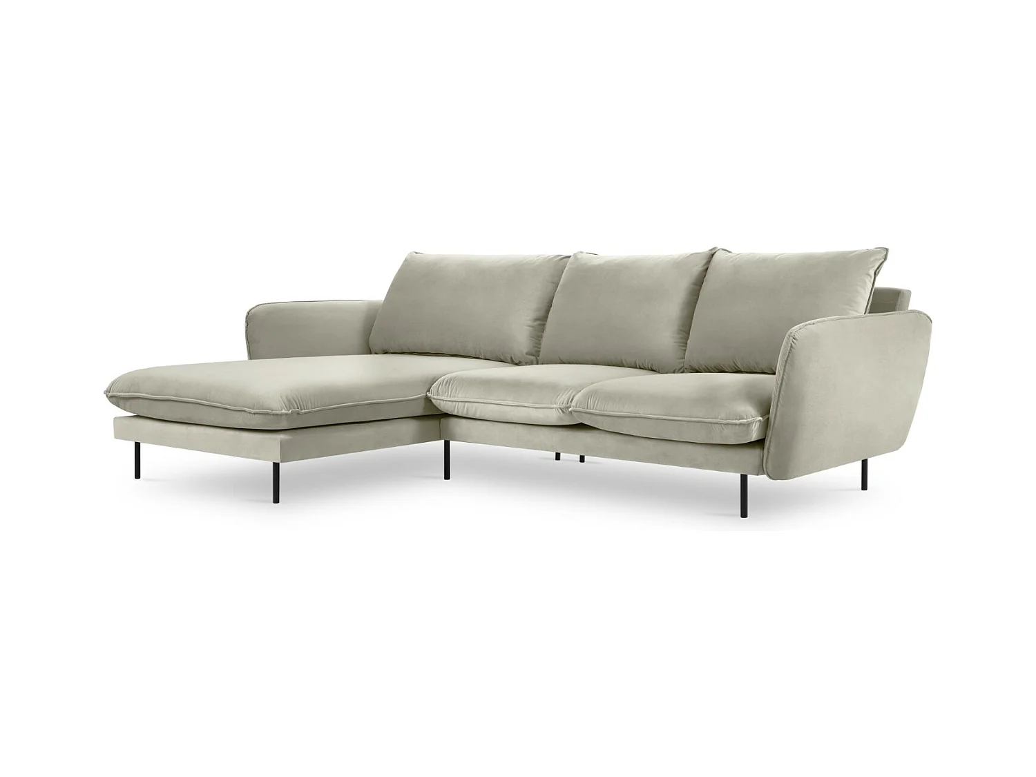 Cosmopolitan Design - Canapé d'angle gauche "Vienna" 5 places en velours beige - 255x170x95cm