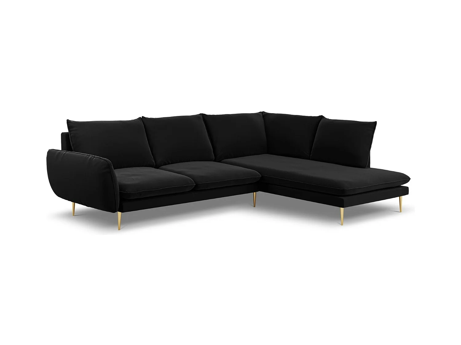 Cosmopolitan Design - Canapé d'angle droit "Vienna" 6 places en velours noir - 275x185x95cm