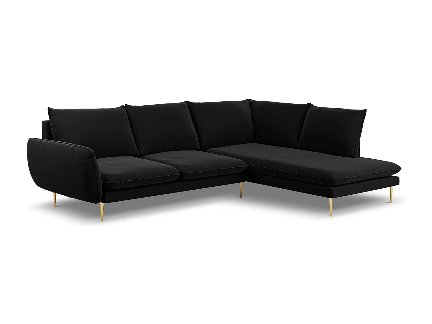 Cosmopolitan Design - Canapé d'angle droit "Vienna" 6 places en velours noir - 275x185x95cm