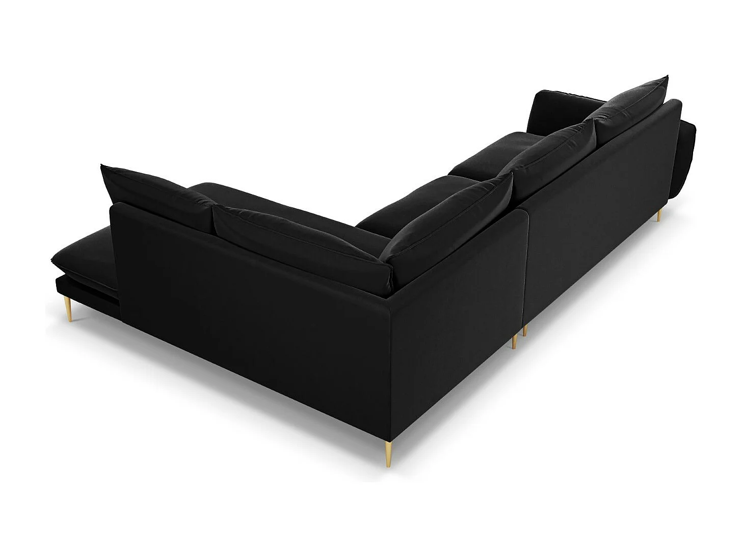 Cosmopolitan Design - Canapé d'angle droit "Vienna" 6 places en velours noir - 275x185x95cm