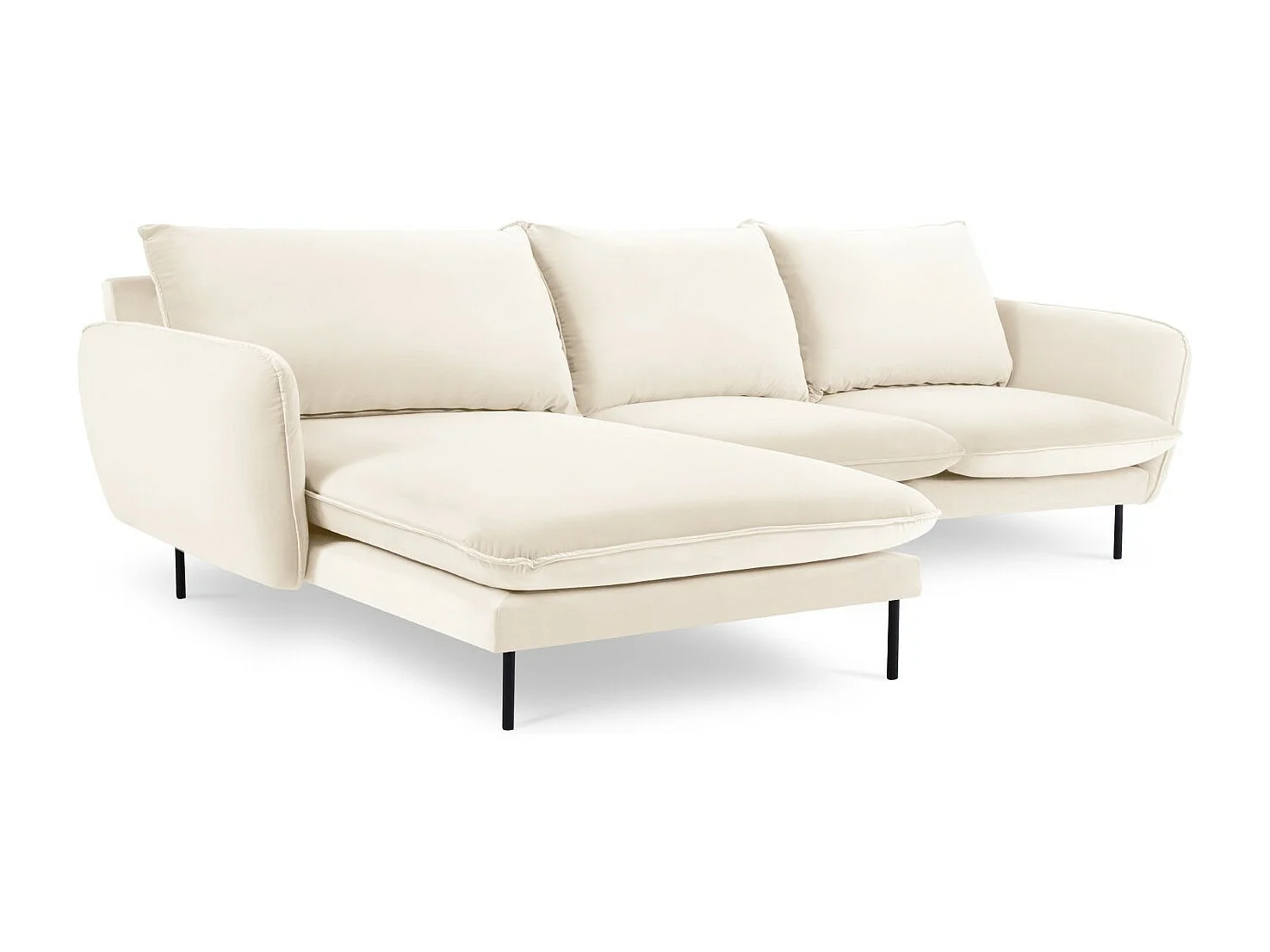Cosmopolitan Design - Linker hoekbank "Vienna" 5 zitplaatsen, Flueel, Lichtbeige - 255x170x95cm