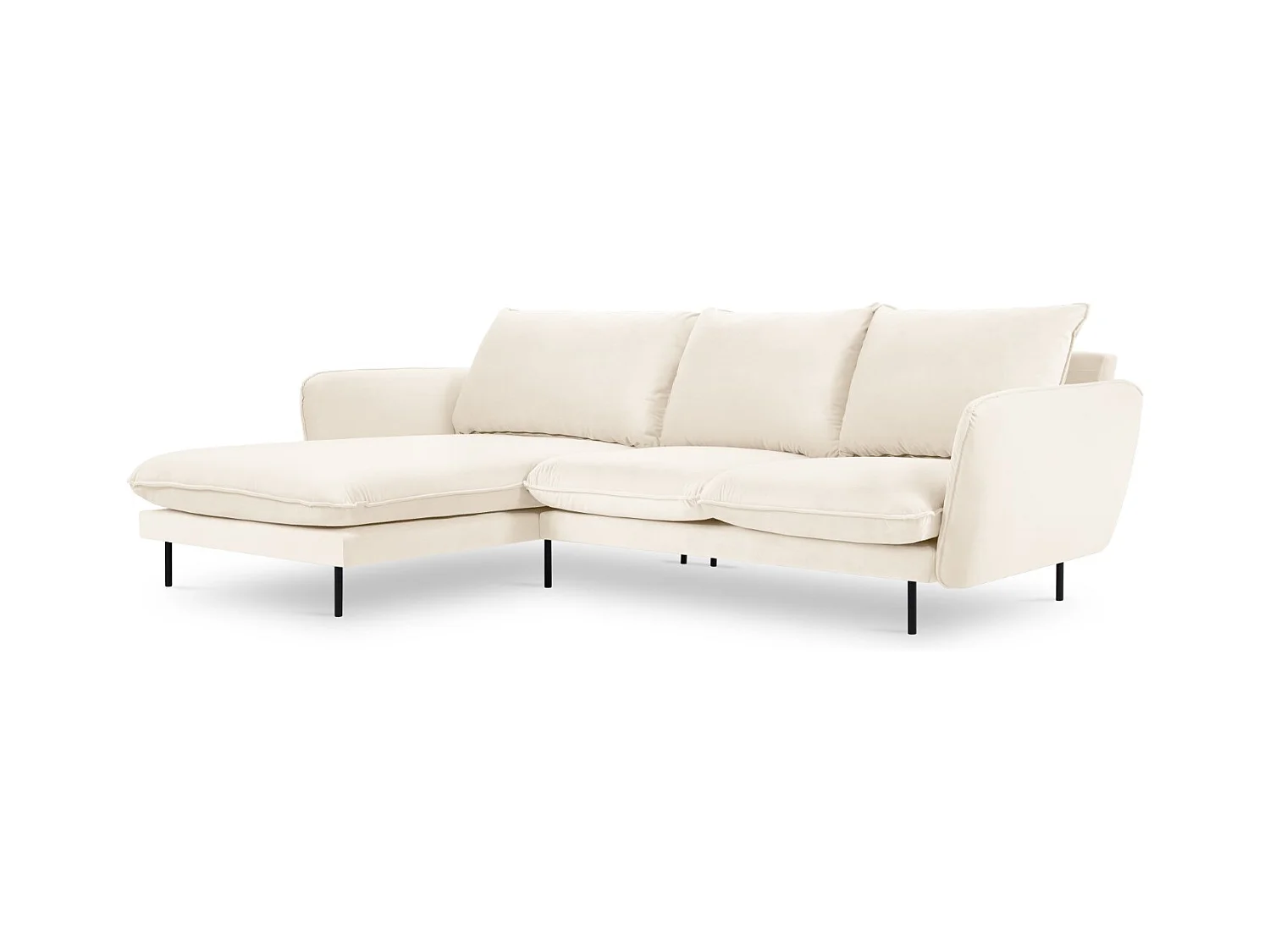Cosmopolitan Design - Canapé d'angle gauche "Vienna" 5 places en velours beige clair - 255x170x95cm