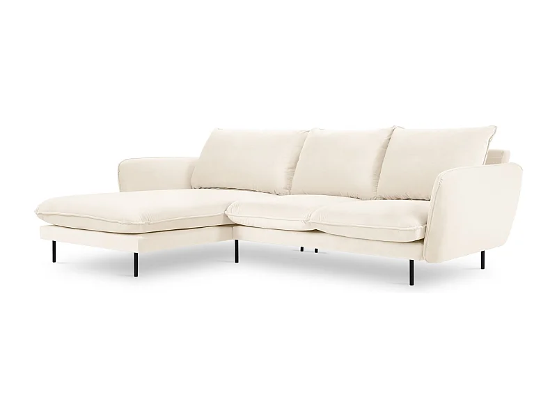 Cosmopolitan Design - Canapé d'angle gauche "Vienna" 5 places en velours beige clair - 255x170x95cm