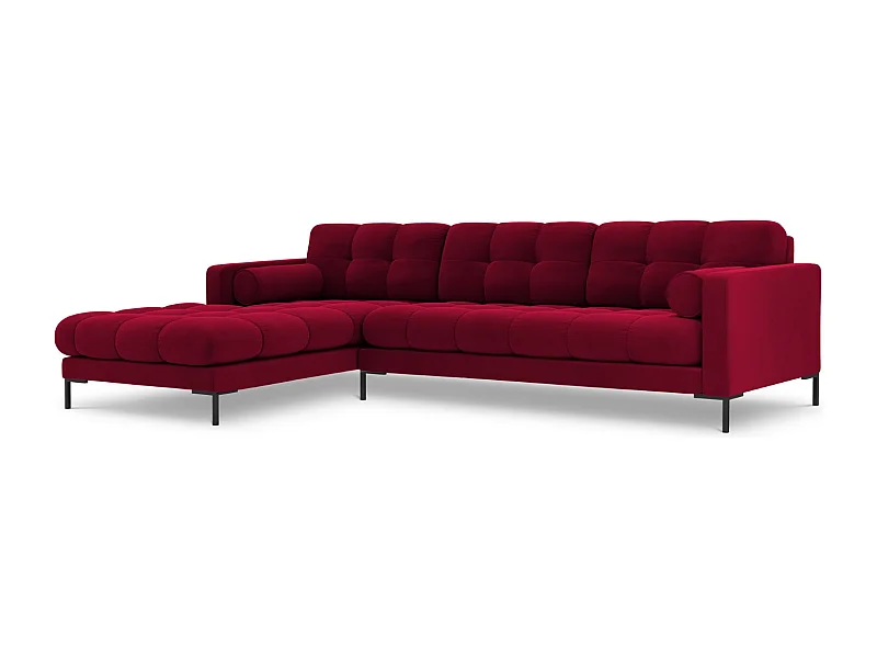 Cosmopolitan Design - Sofá de canto esquerdo "Bali" 5 lugares em veludo vermelho - 293x185x75cm