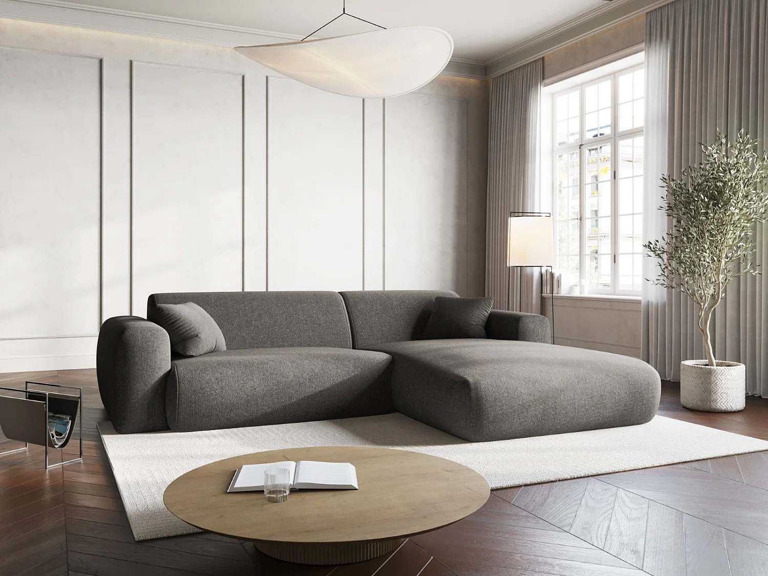 Cosmopolitan Design - 4-Sitzer Ecksofa rechts "Nolio" aus Chenille-Stoff grau - 235x170x72cm