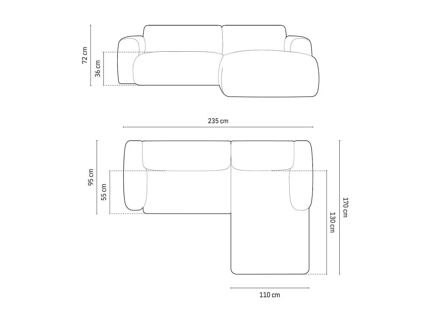 Cosmopolitan Design - 4-Sitzer Ecksofa rechts "Nolio" aus Chenille-Stoff grau - 235x170x72cm
