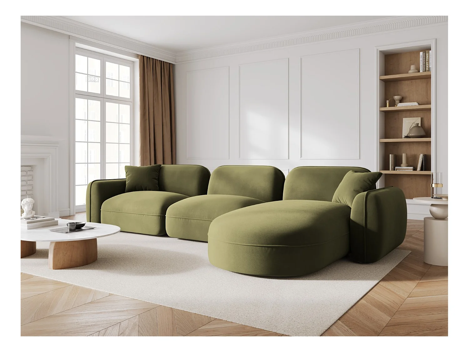 CXL by Christian Lacroix - Canapé d'angle droit modulable "Lucien" 4 places en velours vert clair - 320x165x70cm