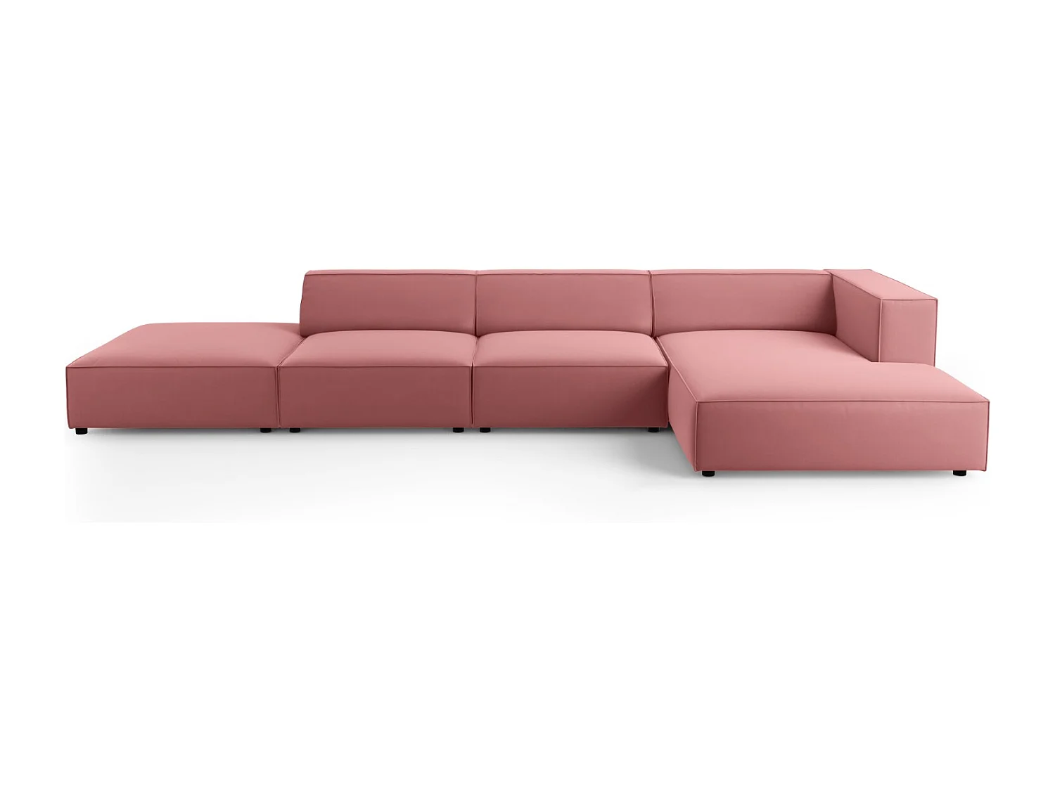 Cosmopolitan Design - Rechter hoekbank "Arendal" 5 zitplaatsen, Flueel, Zalm - 341x166x70cm