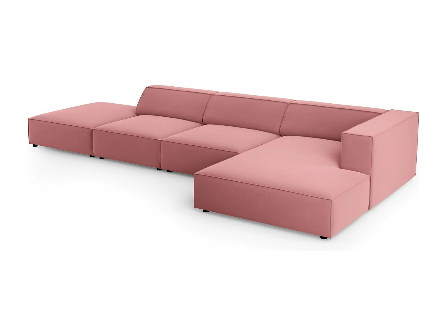 Cosmopolitan Design - Sofá de canto direito "Arendal" 5 lugares em veludo salmão - 341x166x70cm