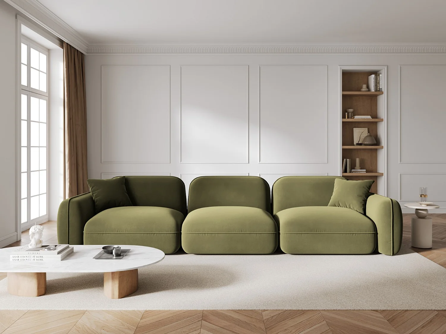 CXL by Christian Lacroix - Sofa modułowa, "Lucien" 4 miejsca welur, zielony jasny - 320x90x70cm