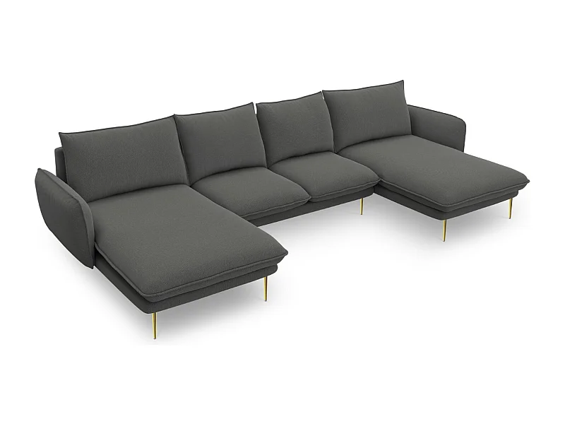 Cosmopolitan Design - Sofá panorámico "Vienna" 6 plazas de tejido estructural gris oscuro - 350x170x95cm