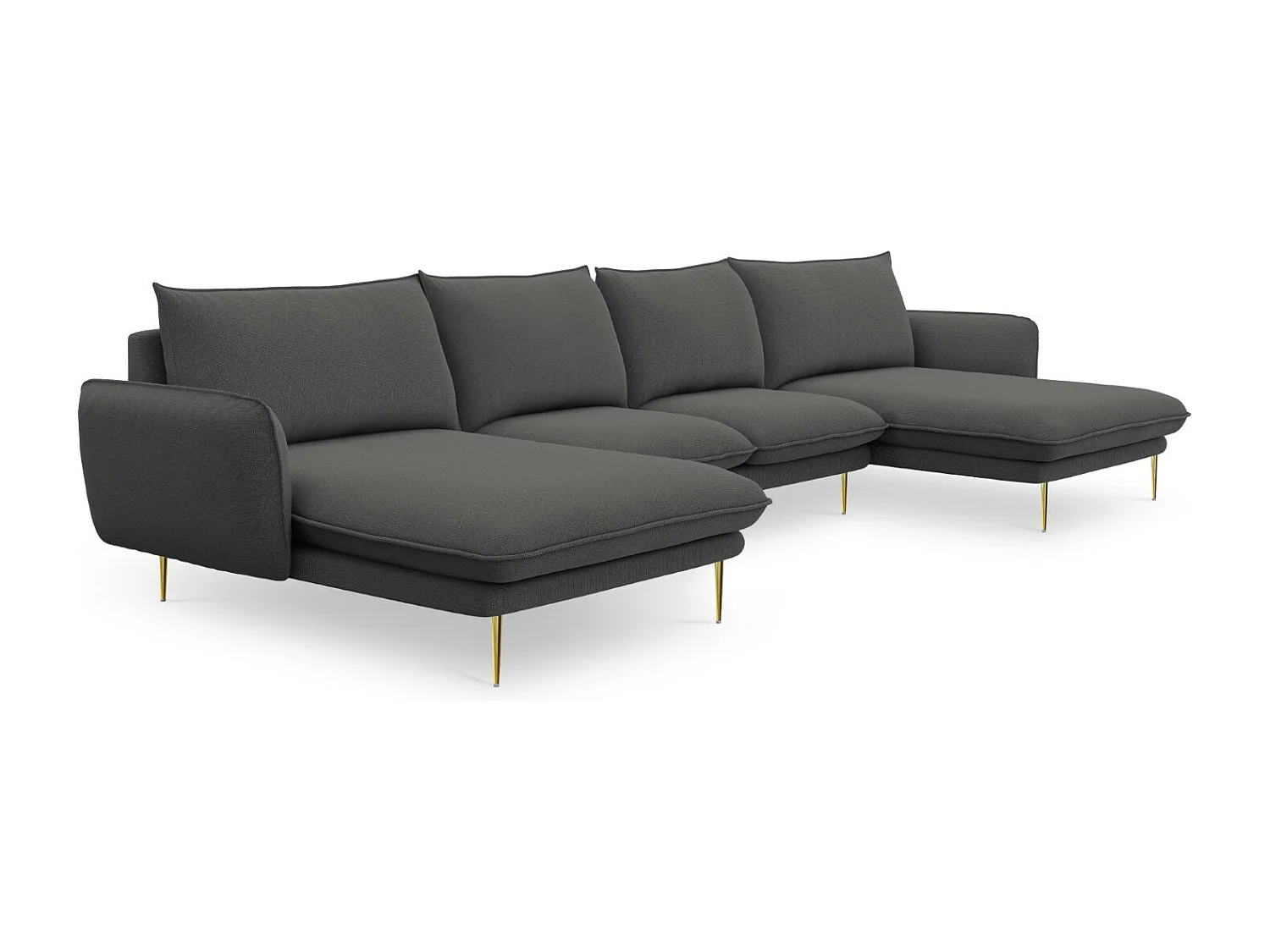 Cosmopolitan Design - Canapé panoramique "Vienna" 6 places en tissu structurel gris foncé - 350x170x95cm