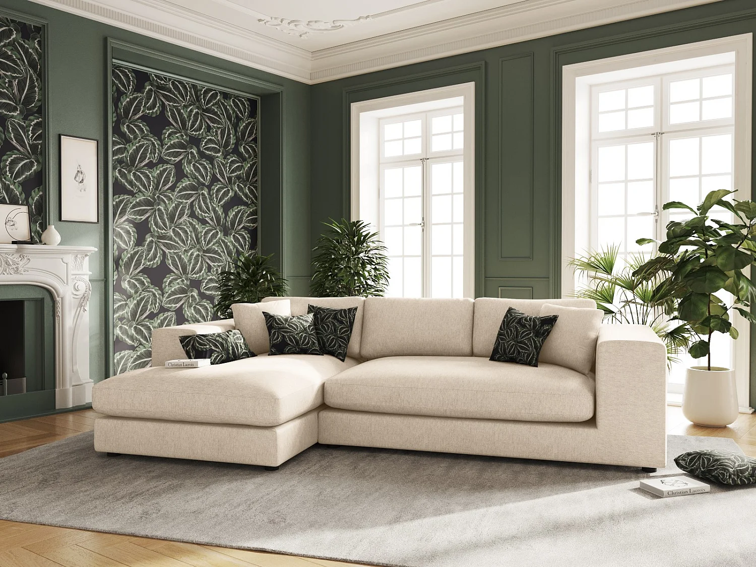 CXL by Christian Lacroix - Linker hoekbank "Tendance" 5 zitplaatsen, Structurele stof, Beige - 282x174x72cm