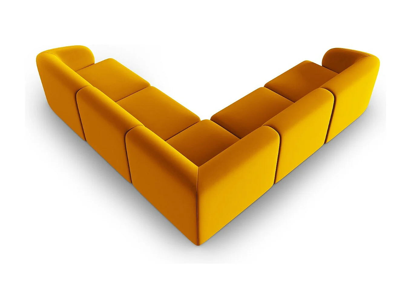 CXL by Christian Lacroix - Canapé d'angle modulable symétrique "Lionel" 6 places en velours jaune - 265x265x74cm