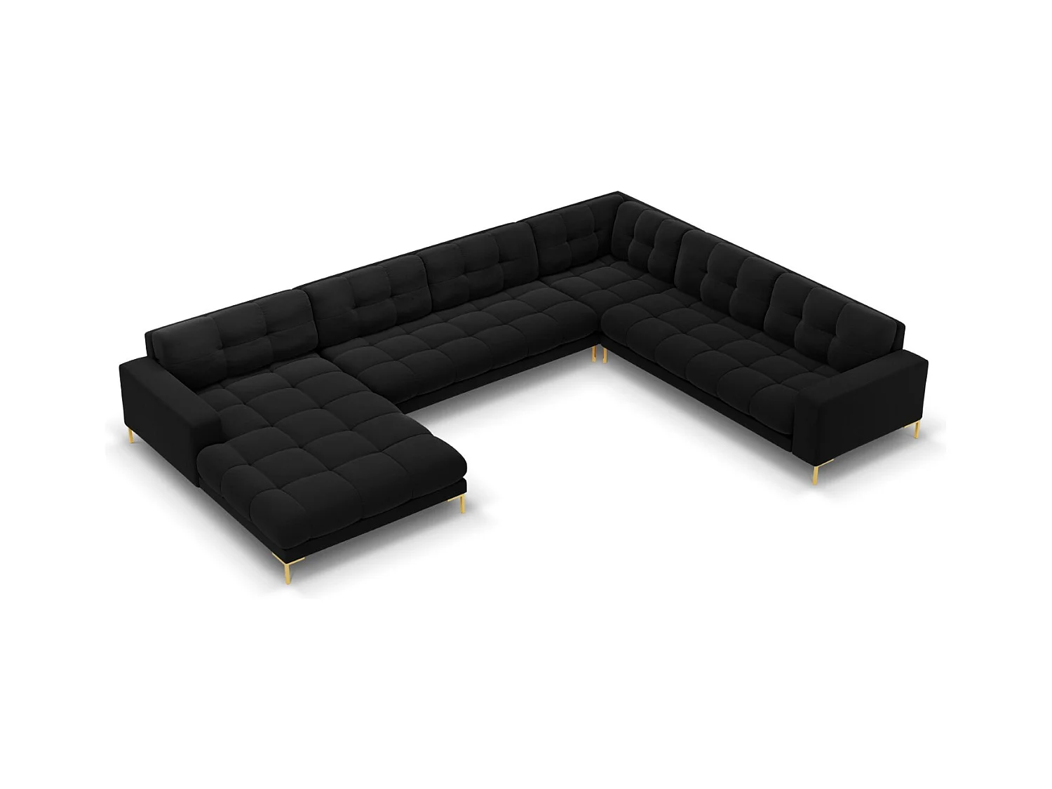 Cosmopolitan Design - Canapé d'angle droit panoramique "Bali" 7 places en velours noir - 327x256x75cm