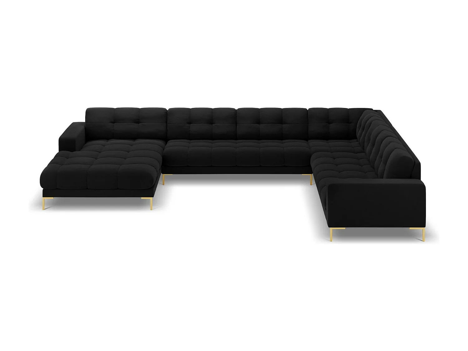 Cosmopolitan Design - Sofá de canto direito panorâmico "Bali" 7 lugares em veludo preto - 327x256x75cm