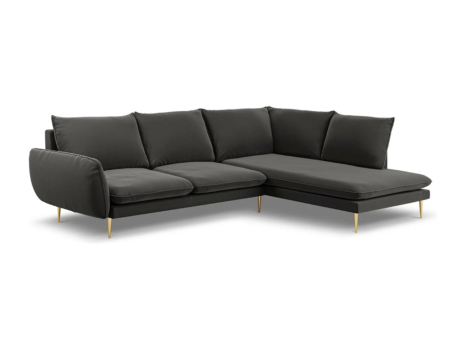 Cosmopolitan Design - Rechter hoekbank "Vienna" 6 zitplaatsen, Flueel, Donkergrijs - 275x185x95cm