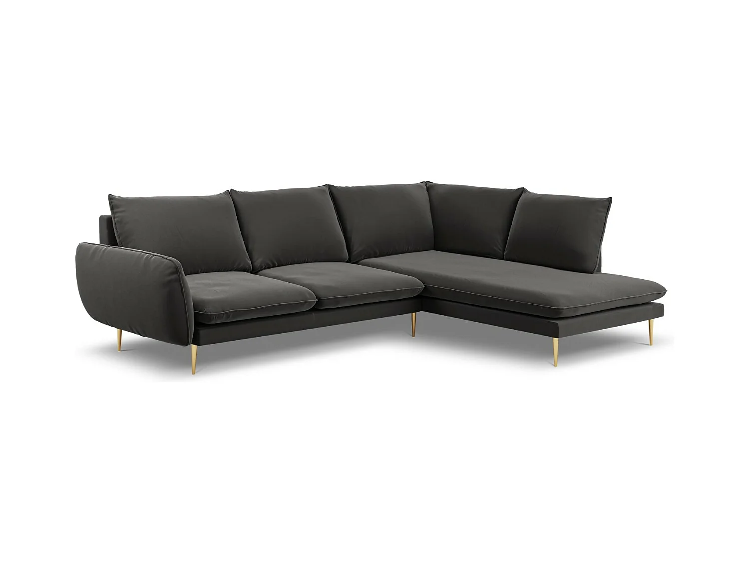Cosmopolitan Design - Canapé d'angle droit "Vienna" 6 places en velours gris foncé - 275x185x95cm