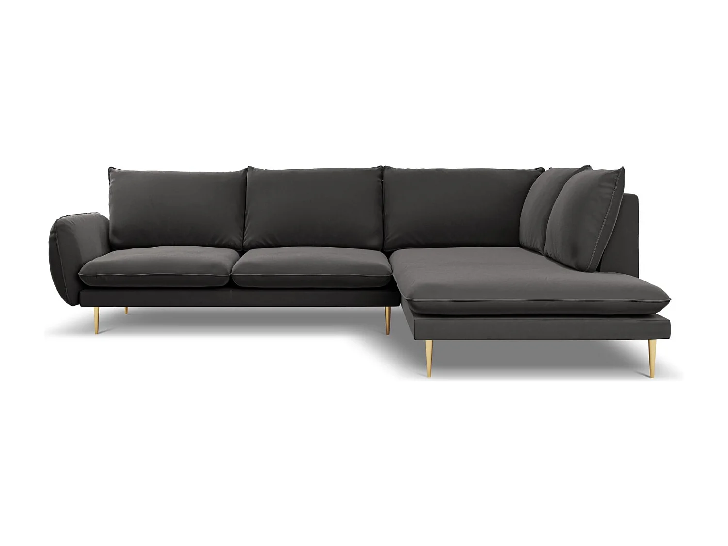 Cosmopolitan Design - Canapé d'angle droit "Vienna" 6 places en velours gris foncé - 275x185x95cm