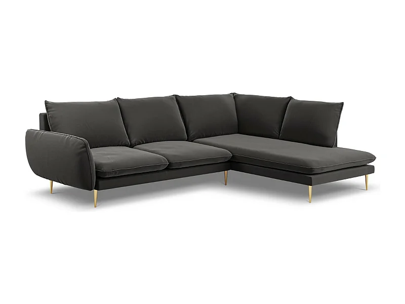 Cosmopolitan Design - Canapé d'angle droit "Vienna" 6 places en velours gris foncé - 275x185x95cm