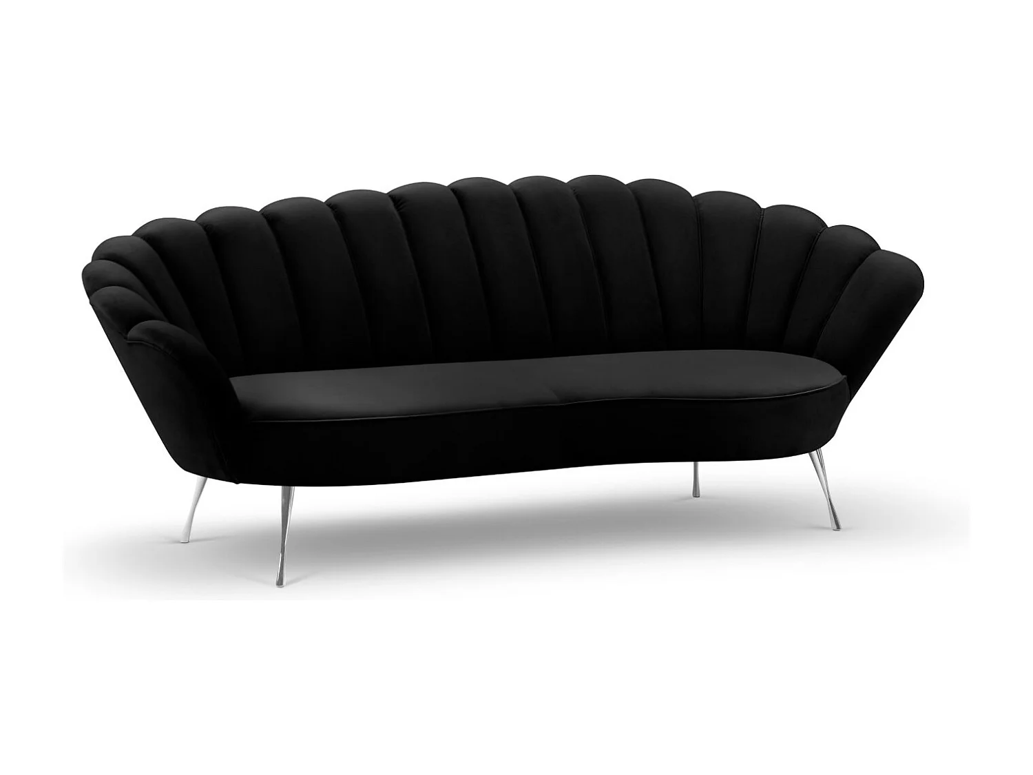 Cosmopolitan Design - 3-Sitzer Sofa "Kingston" aus Samt schwarz - 224x95x85cm