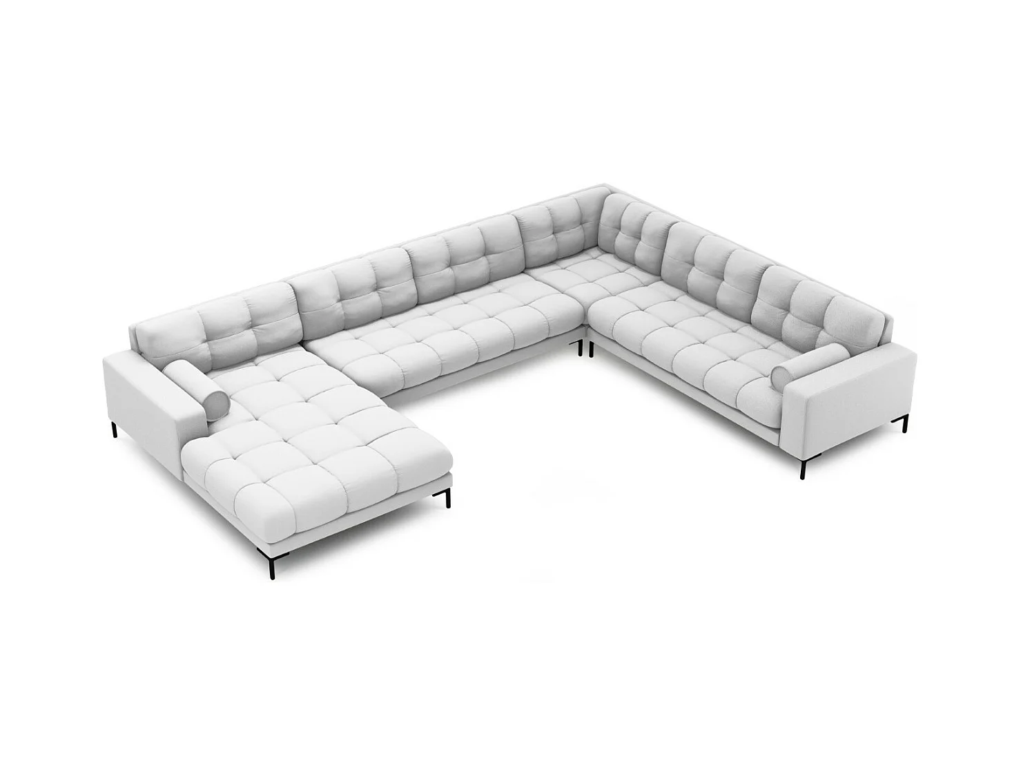 Cosmopolitan Design - Panoramische hoekbank rechts "Bali" 7 zitplaatsen, Structurele stof, Lichtgrijs - 327x256x75cm
