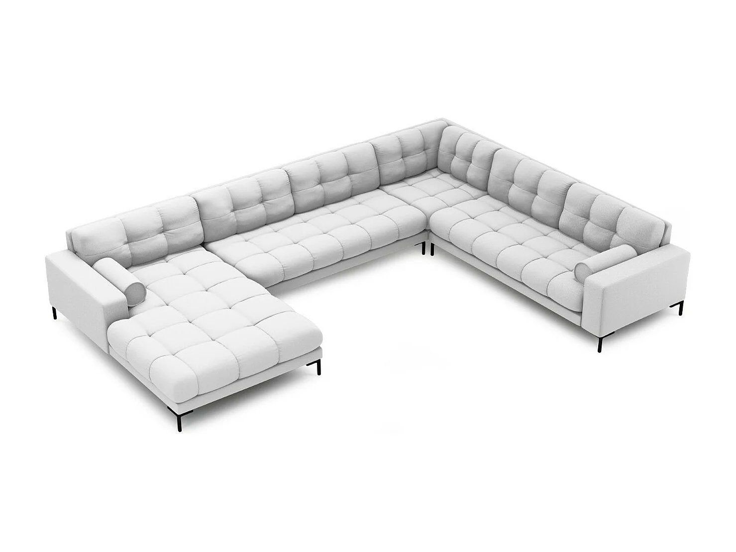 Cosmopolitan Design - Sofá de canto direito panorâmico "Bali" 7 lugares em tecido estrutural cinza claro - 327x256x75cm