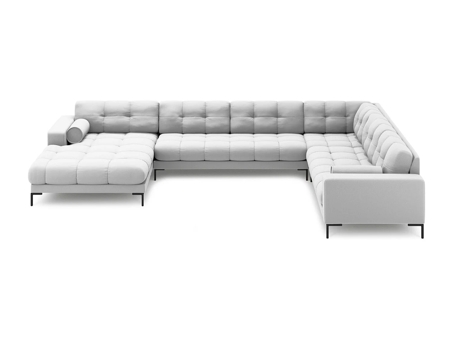 Cosmopolitan Design - Sofá de canto direito panorâmico "Bali" 7 lugares em tecido estrutural cinza claro - 327x256x75cm