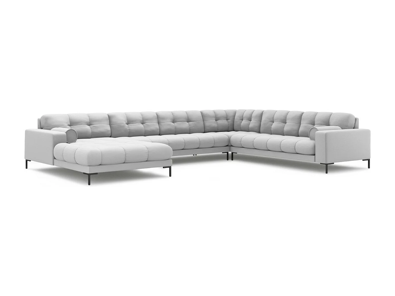 Cosmopolitan Design - Sofá de canto direito panorâmico "Bali" 7 lugares em tecido estrutural cinza claro - 327x256x75cm