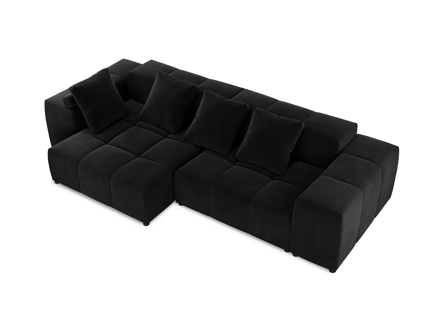 Cosmopolitan Design - Canapé d'angle symétrique modulable "Rome" 4 places en velours noir - 320x160x75cm