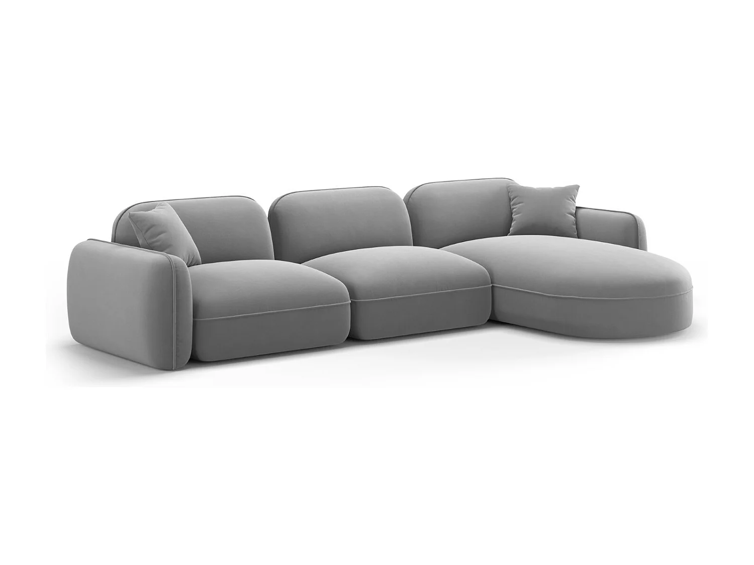 CXL by Christian Lacroix - Canapé d'angle droit modulable "Lucien" 4 places en velours gris clair - 320x165x70cm