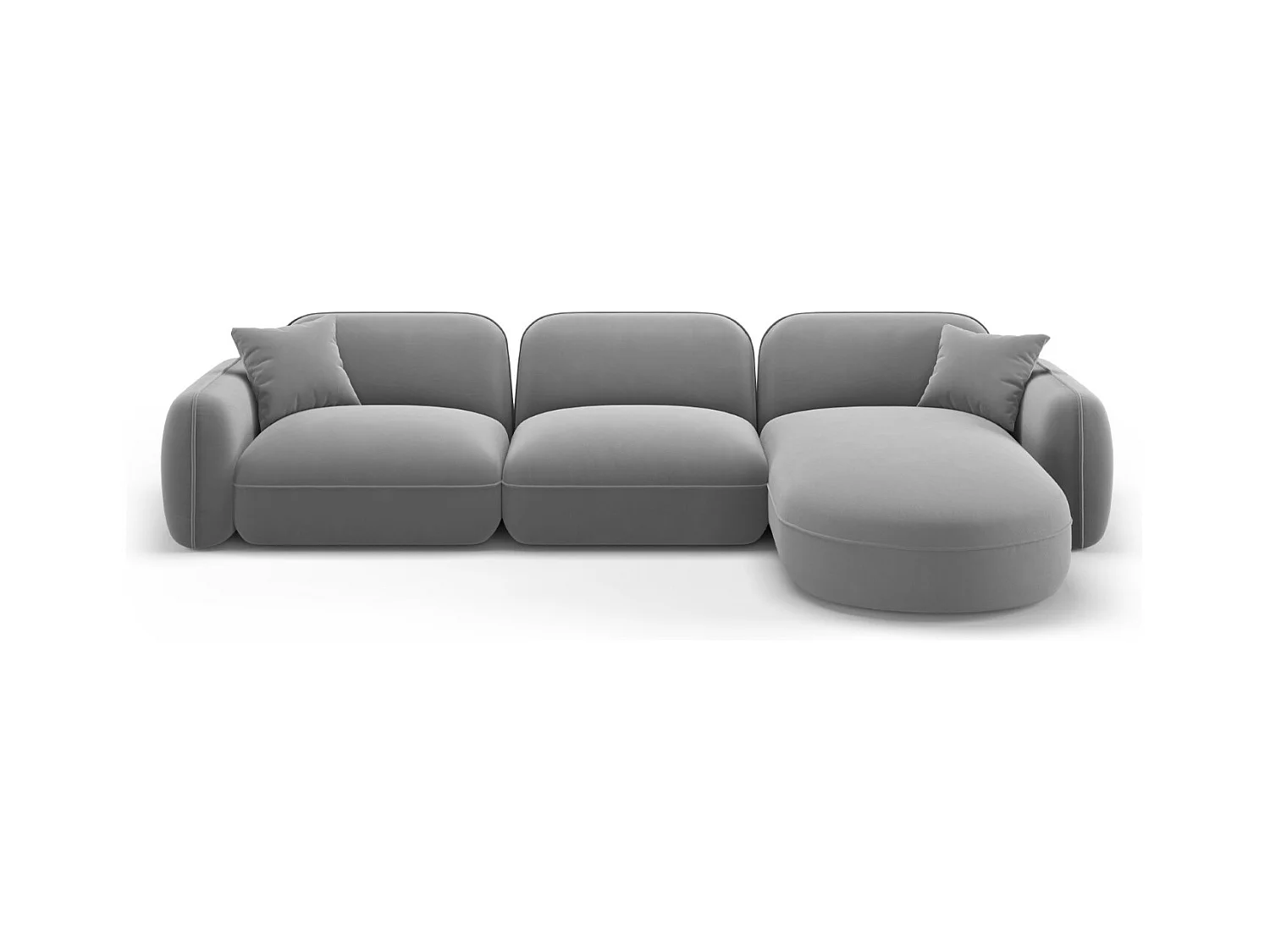 CXL by Christian Lacroix - Canapé d'angle droit modulable "Lucien" 4 places en velours gris clair - 320x165x70cm