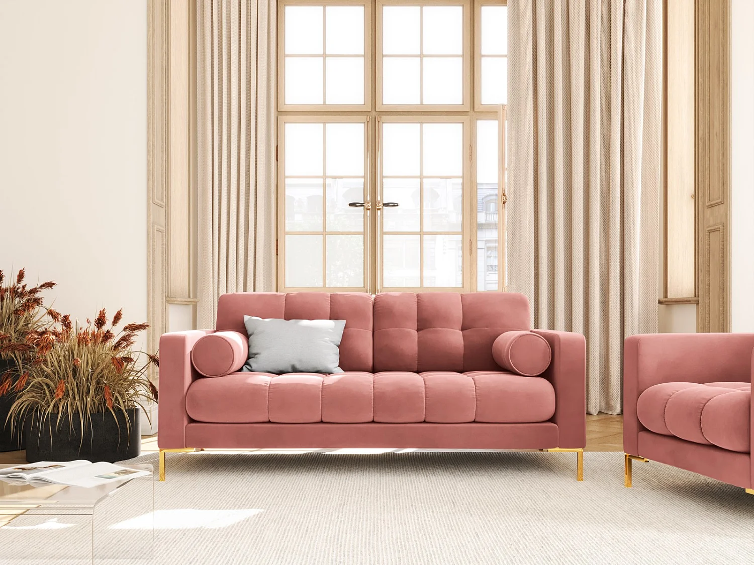 Cosmopolitan Design - 2-Sitzer Sofa "Bali" aus Samt rosa - 152x92x75cm