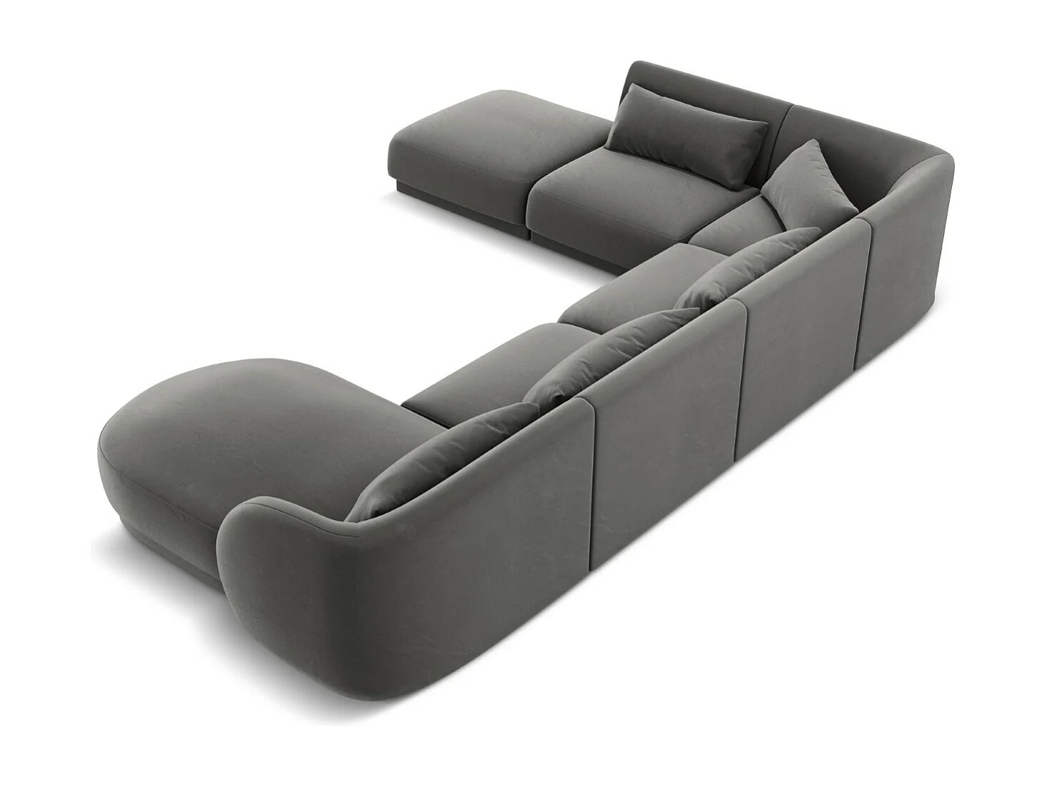 Cosmopolitan Design - Canapé d'angle gauche panoramique "Tulum" 6 places en velours gris clair - 330x255x70cm