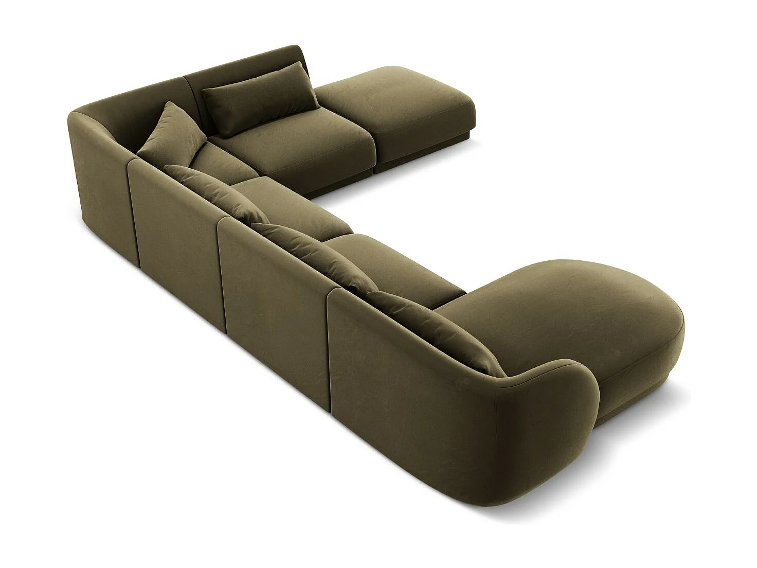 Cosmopolitan Design - Canapé d'angle droit panoramique "Tulum" 6 places en velours vert - 330x255x70cm