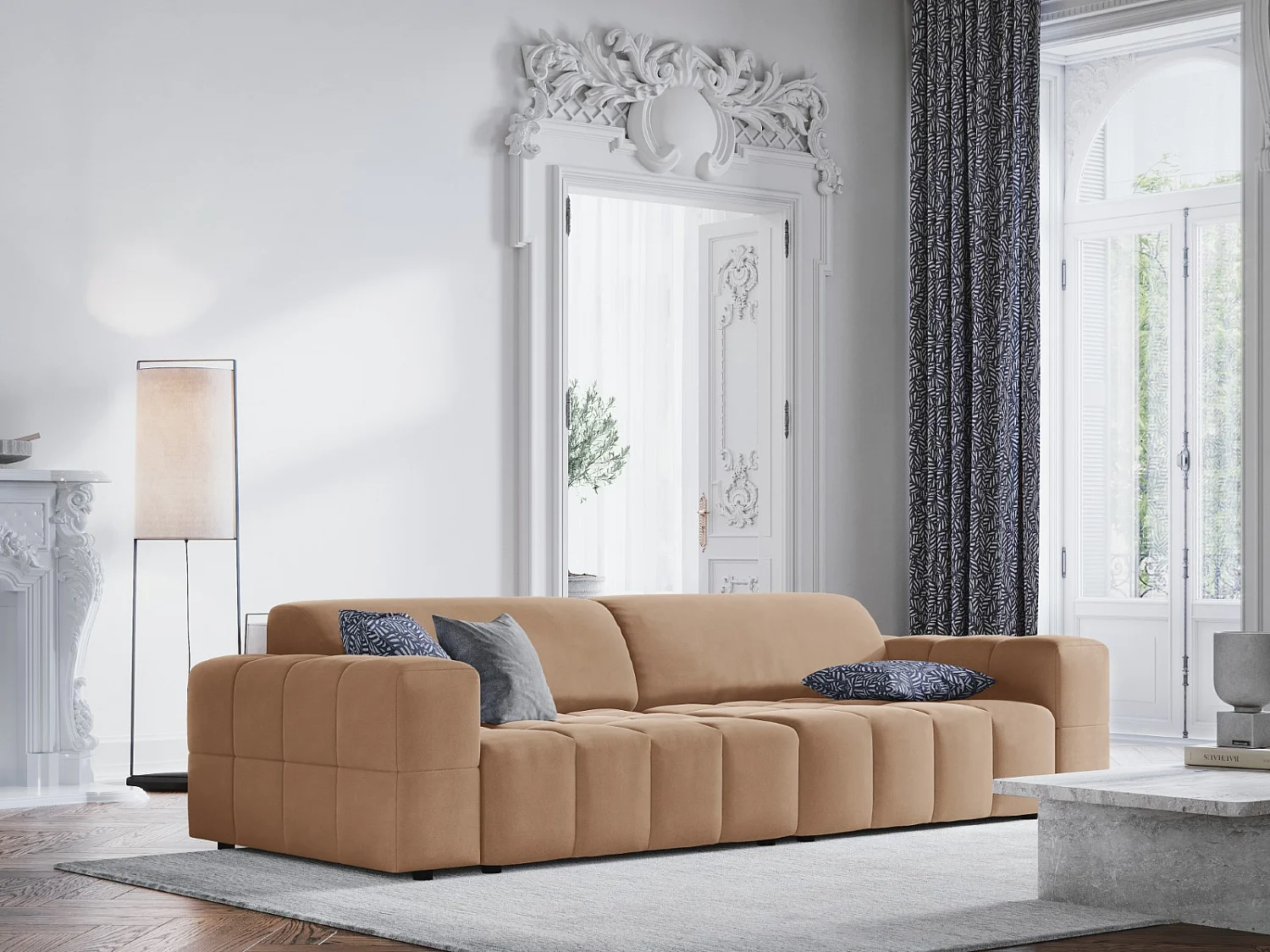 CXL by Christian Lacroix - Canapé "Luc" 4 places en velours beige foncé - 244x102x70cm