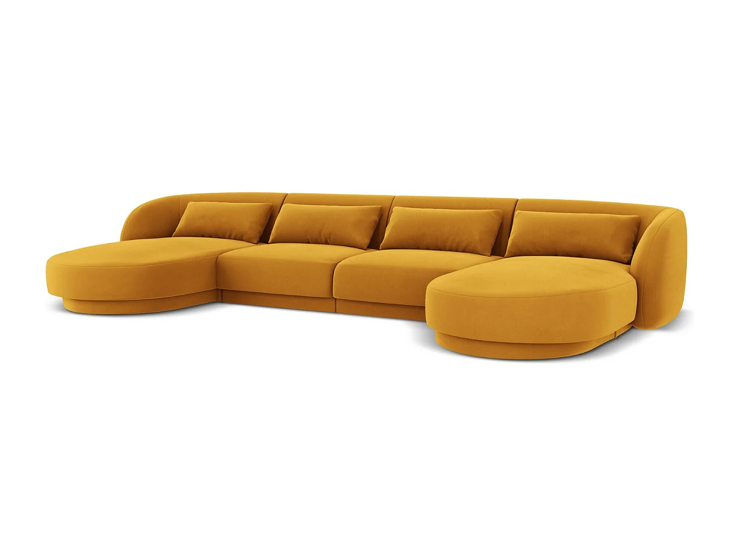 Cosmopolitan Design - Sofá panorâmico "Tulum" 5 lugares em veludo amarelo - 330x156x70cm