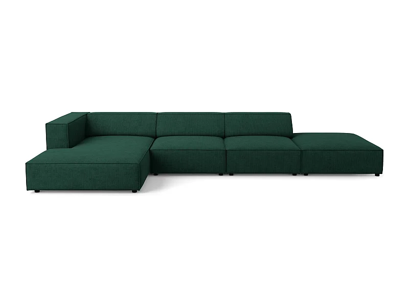 Cosmopolitan Design - Sofá de canto esquerdo "Arendal" 5 lugares em tecido chenille com efeito canelado verde garrafa - 341x166x70cm