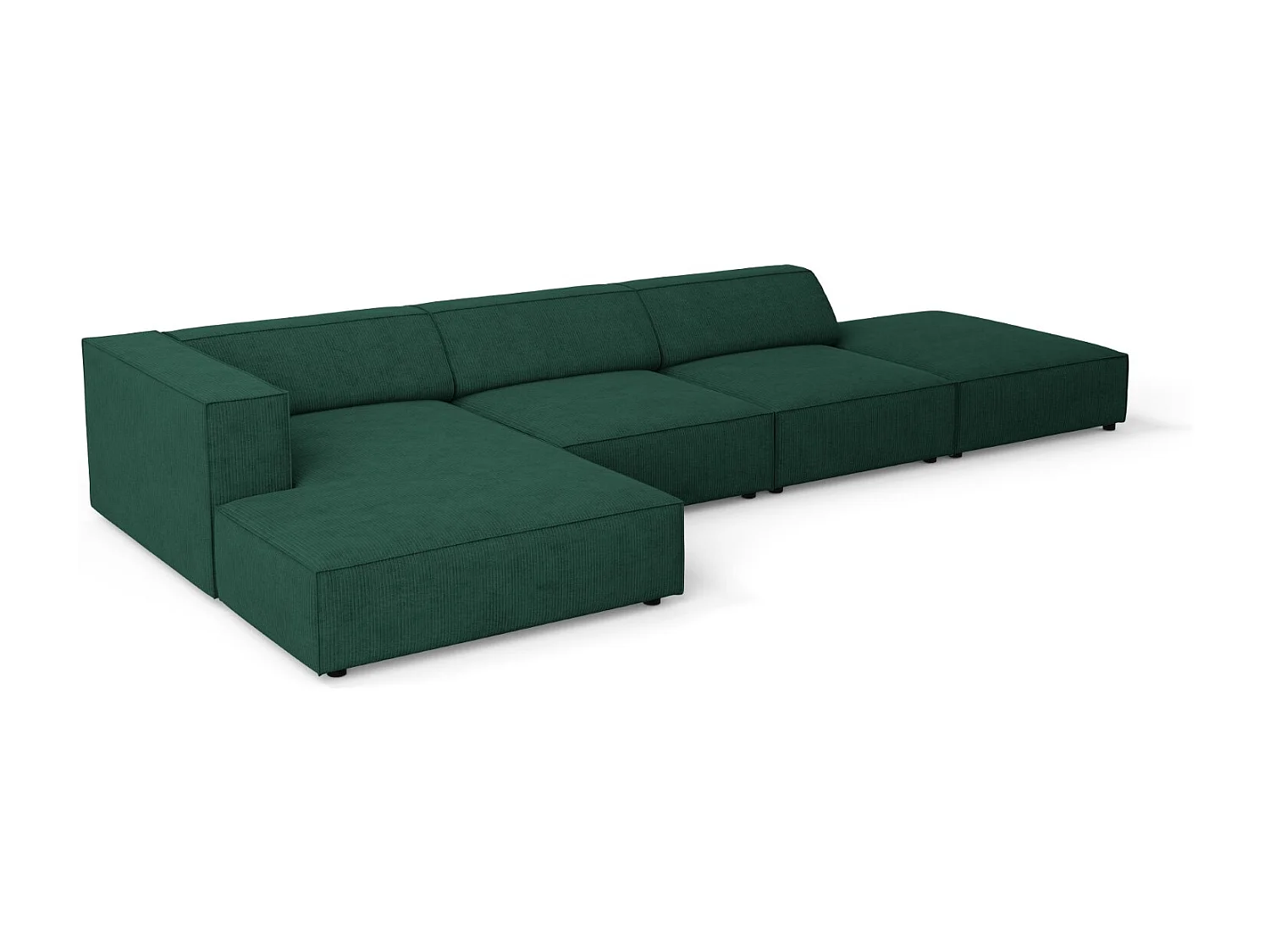 Cosmopolitan Design - Linker hoekbank "Arendal" 5 zitplaatsen, Chenille met ribbeleffect, Flessengroen - 341x166x70cm