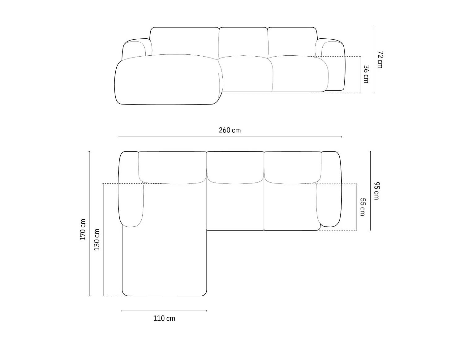 Cosmopolitan Design - Divano angolare sinistro "Nolio" 4 posti in ciniglia grigio - 260x170x72cm
