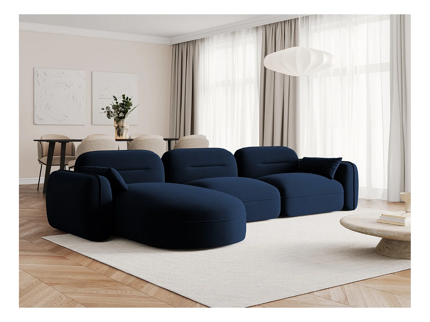 Cosmopolitan Design - Canapé d'angle gauche modulable "Sydney" 4 places en velours bleu roi - 320x165x70cm