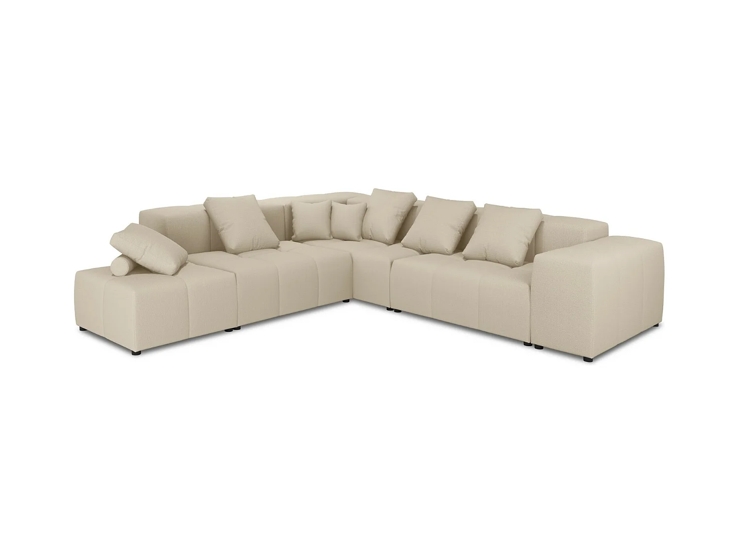 Cosmopolitan Design - Symmetrische modulaire hoekbank "Rome" 7 zitplaatsen, Structurele stof, Beige - 320x320x75cm