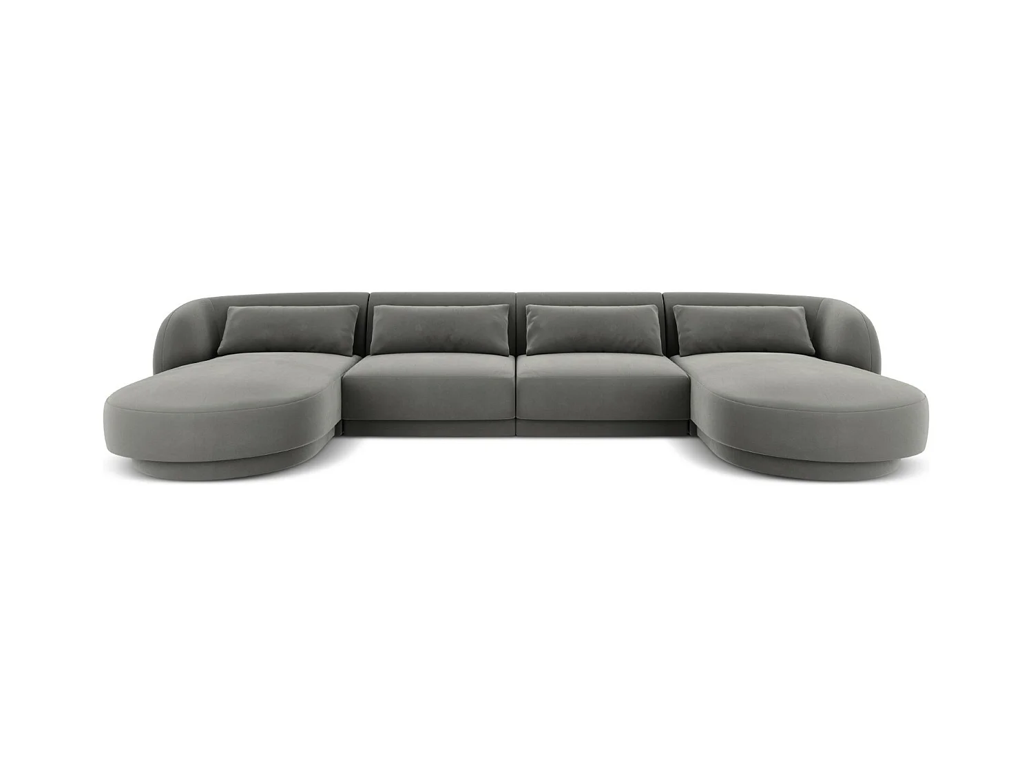 Cosmopolitan Design - Panoramische bank "Tulum" 5 zitplaatsen, Flueel, Lichtgrijs - 330x156x70cm