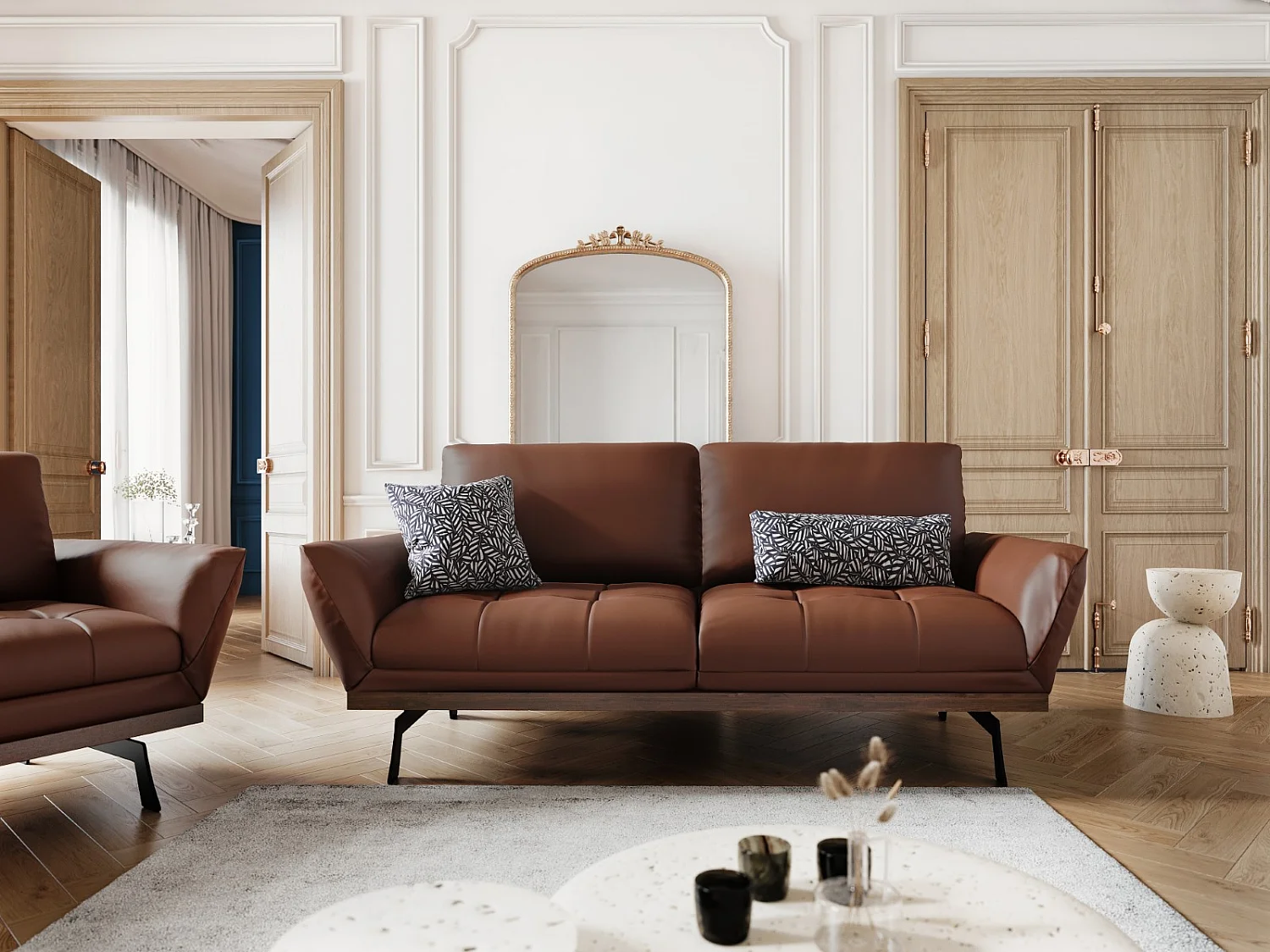 CXL by Christian Lacroix - 3-Sitzer Sofa "Olivier" Sitzer aus Echtleder braun - 188x95x87cm