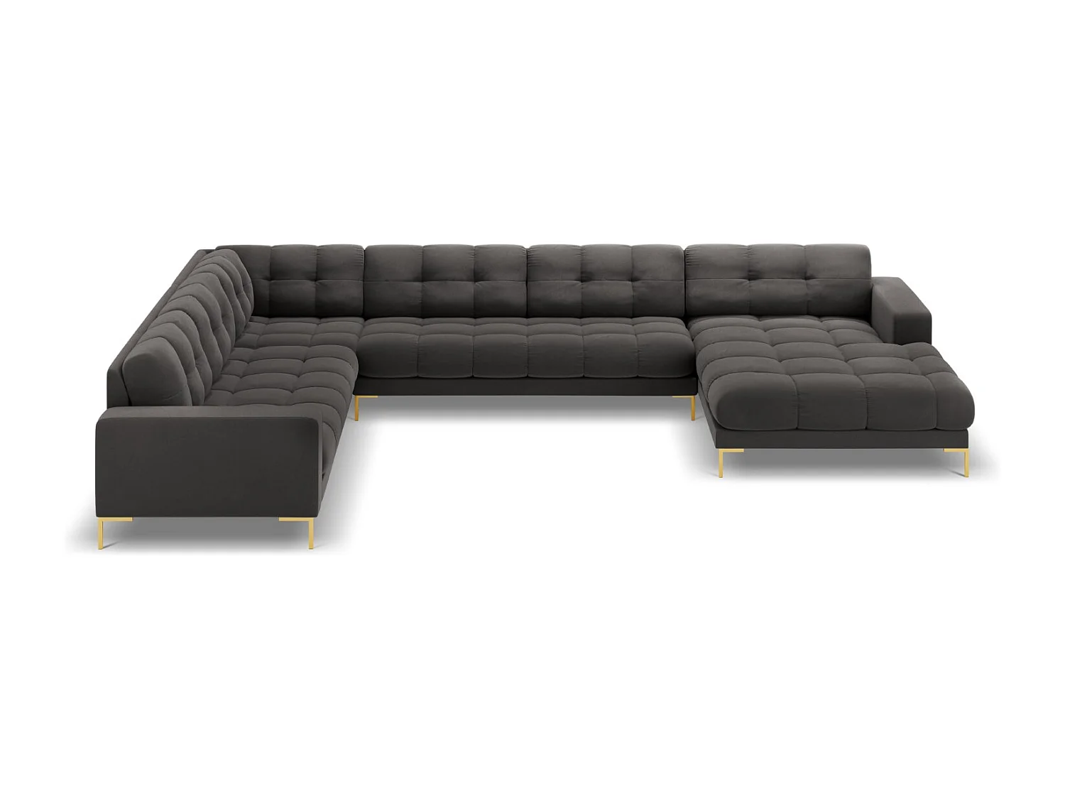 Cosmopolitan Design - Canapé d'angle gauche panoramique "Bali" 7 places en velours gris foncé - 327x256x75cm