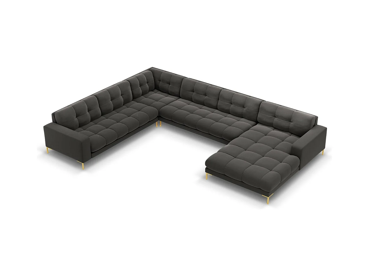 Cosmopolitan Design - Panoramische hoekbank links "Bali" 7 zitplaatsen, Flueel, Donkergrijs - 327x256x75cm