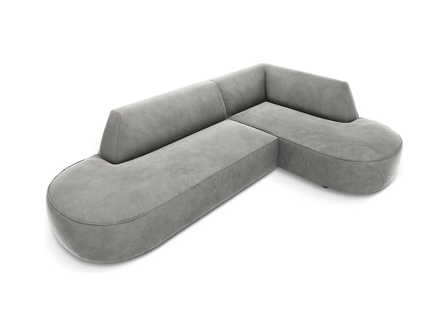 CXL by Christian Lacroix - Canapé d'angle droit "Charles" 4 places en velours gris clair - 273x180x69cm