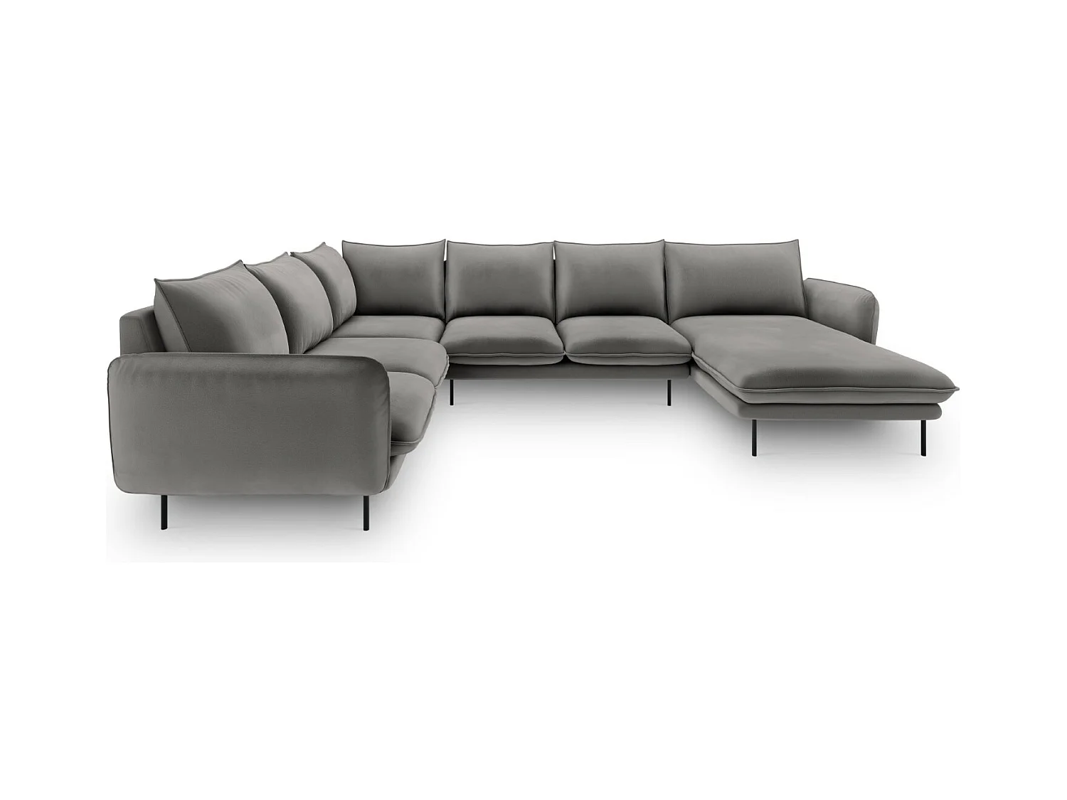 Cosmopolitan Design - Canapé d'angle gauche panoramique "Vienna" 7 places en velours gris clair - 330x235x95cm