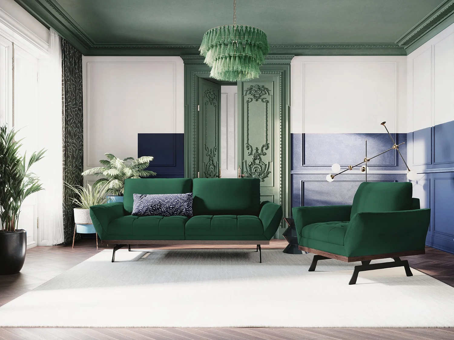 CXL by Christian Lacroix - Bank "Olivier" 3 zitplaatsen, Structurele stof, Groente - 188x95x87cm