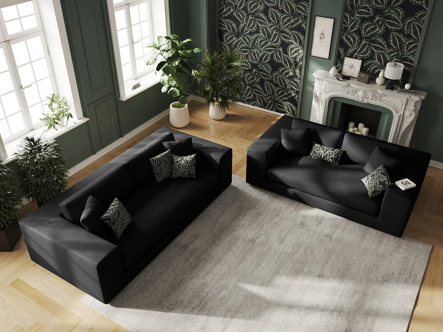 CXL by Christian Lacroix - Bank "Tendance" 4 zitplaatsen, Structurele stof, Zwart - 262x122x72cm